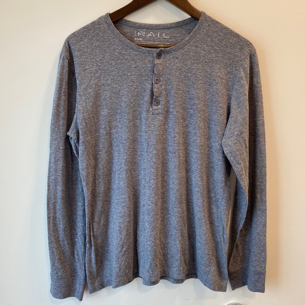 The Rail Henley Shirt Mens Medium Blue Heathered Long Sleeve Casual 3-Button